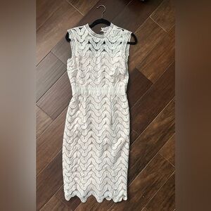 Aqua White Scalloped Lace Midi Dress
